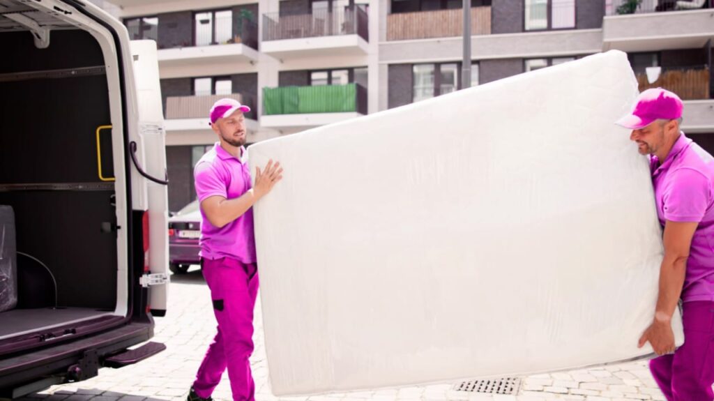 Madhu Home Logistics staff loading a mattress safely during relocation in Hyderabad