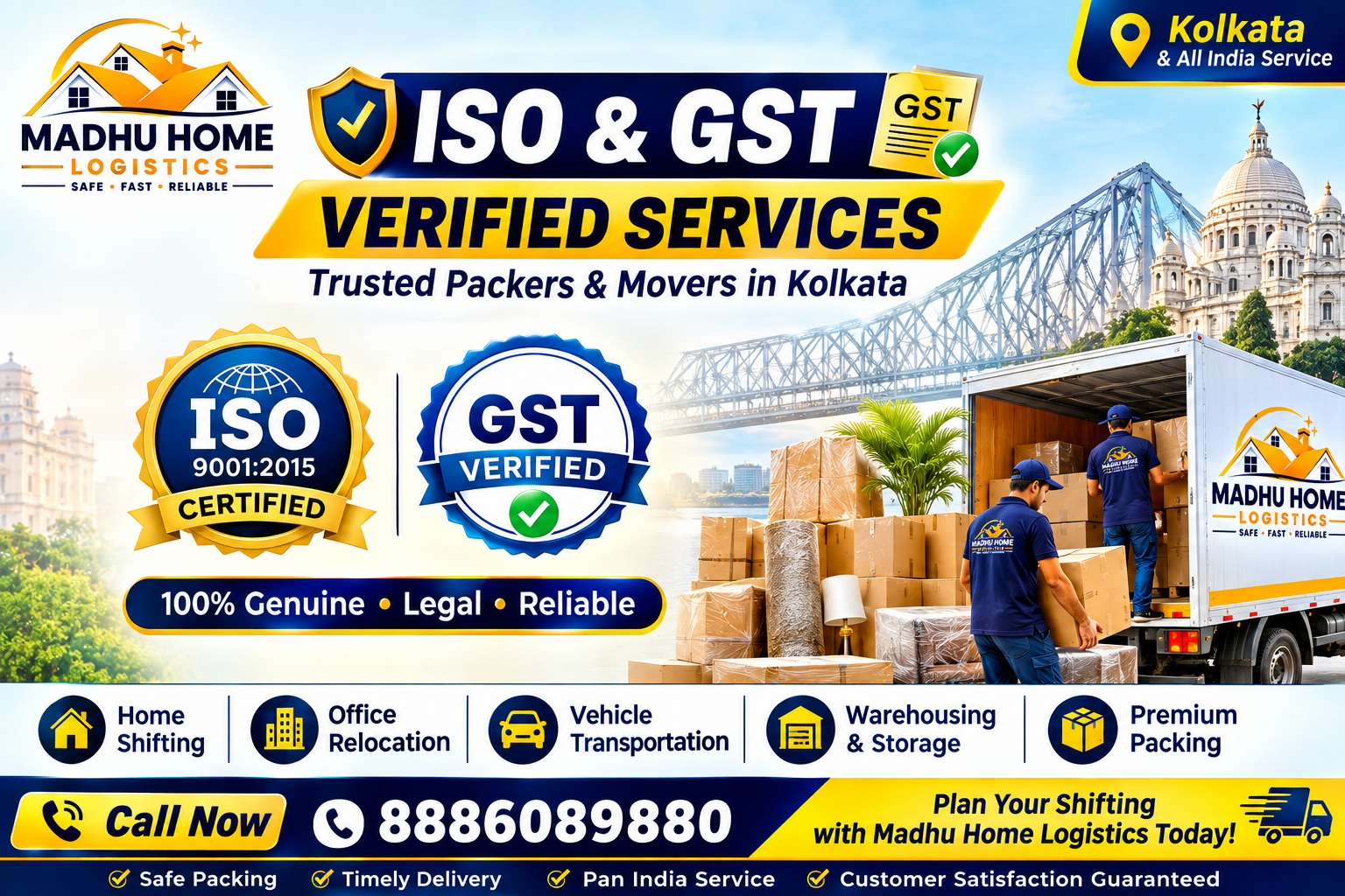 Packers and Movers Kolkata Madhu Home Logistics verified company ISO and GST verified Madhu Home Logistics Packers and Movers in Kolkata